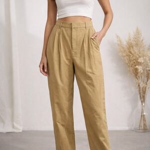 Banana Republic Khaki High-Rise Pleated Wide-Leg Pants